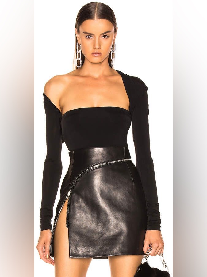 Like New Alexander Wang Black Leather Curved Zipper Miniskirt 8
